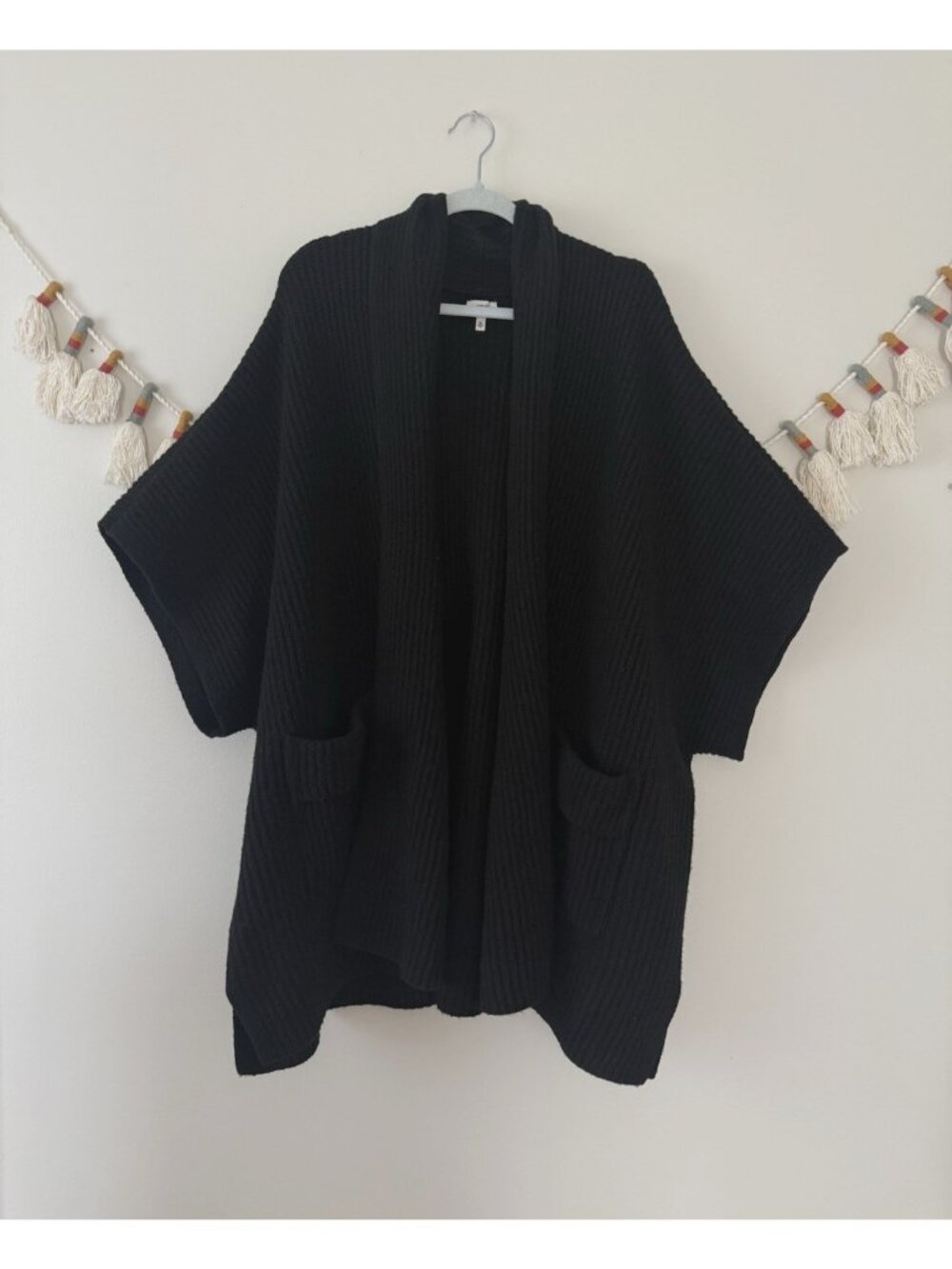 Aerie Shawl Collar Ribbed Knit Poncho Cardigan Chunky Cozy Open Front L/XL